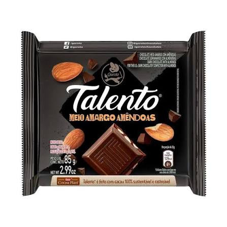 Garoto Talento Meio Amargo Amêndoas 85g